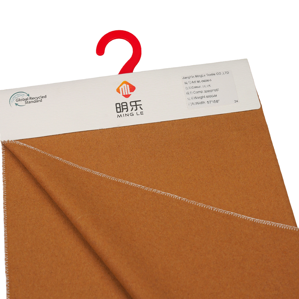 30٪ پشم، 60٪ پلی استر، 10٪ الیاف دیگر، 680G/M، گندم قهوه ای، پارچه پوششی Melton، ML-04096-5