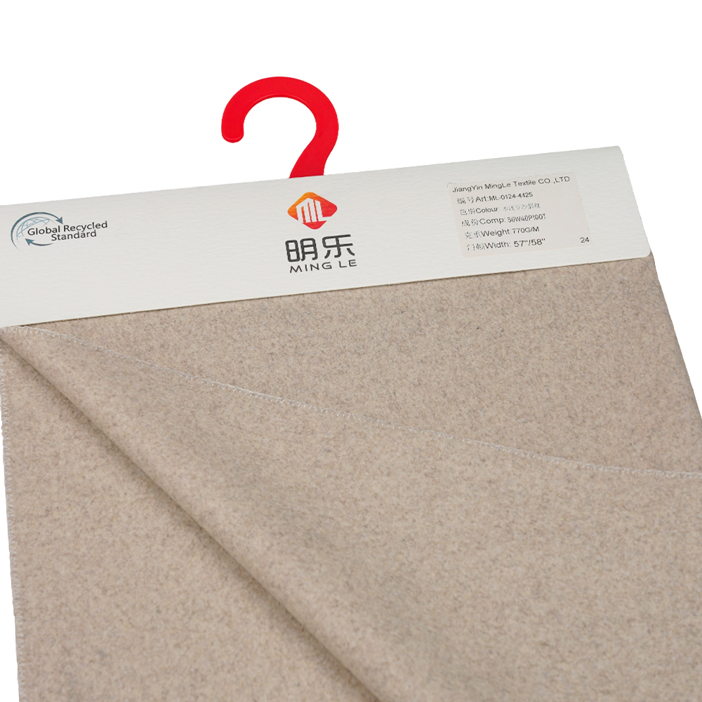 50٪ پشم، 40٪ پلی استر، 10٪ الیاف دیگر، 770G/M، خمیر لوبیا سبک طبیعی، پارچه Twill Melton، ML-0124-4425