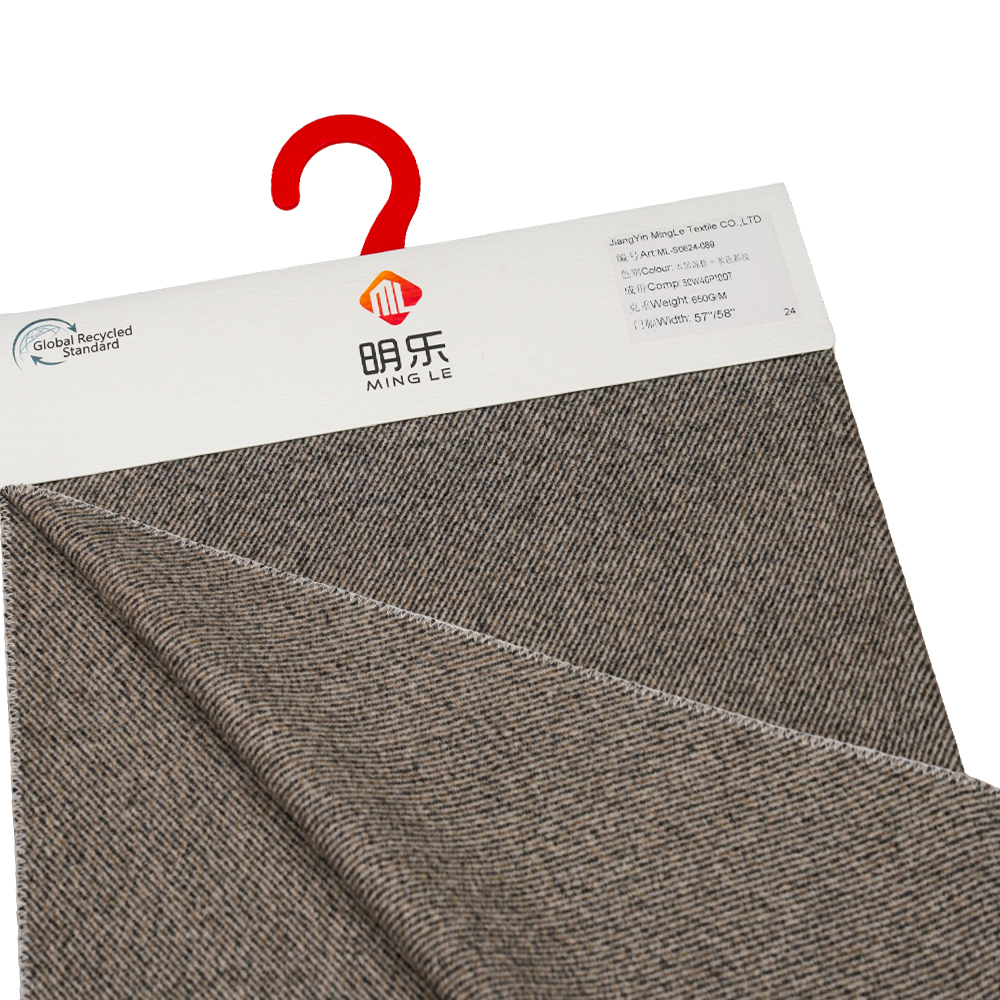 50٪ پشم، 40٪ پلی استر، 10٪ الیاف دیگر، 650G/M، قهوه ای مخلوط مشکی + Beigetwill، پارچه Melton، ML-S0624-089