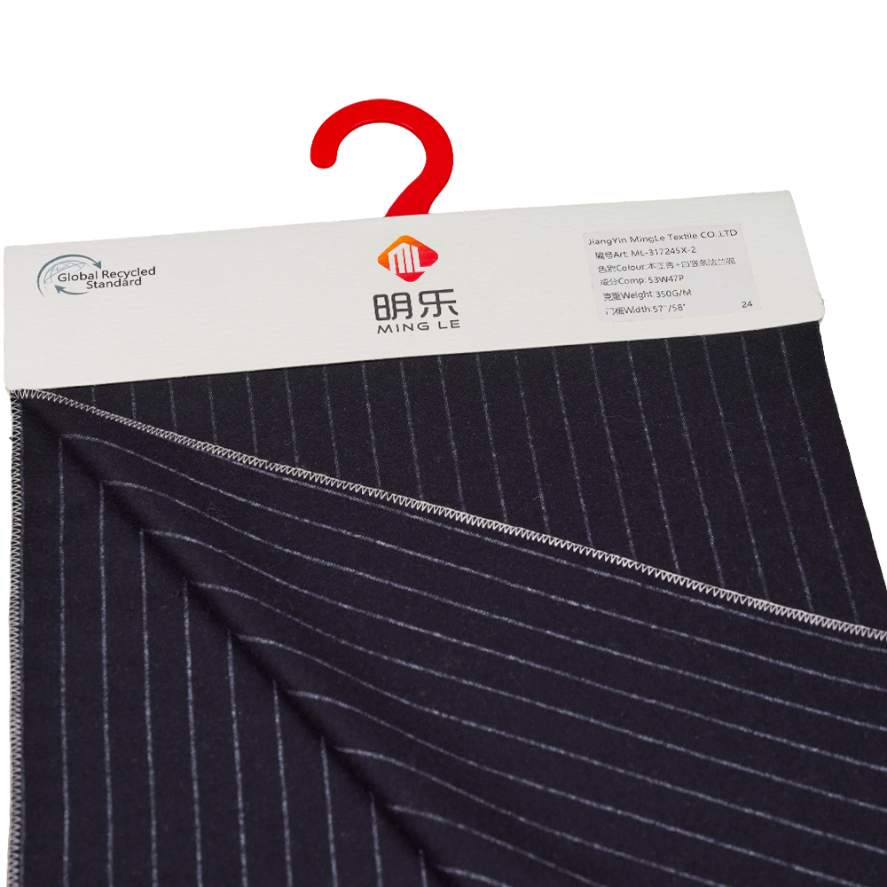 53% پشم، 47% پلی استر، 350G/M، Zhiqing + سفید، پارچه فلانل راه راه عمودی، ML-317245X-2